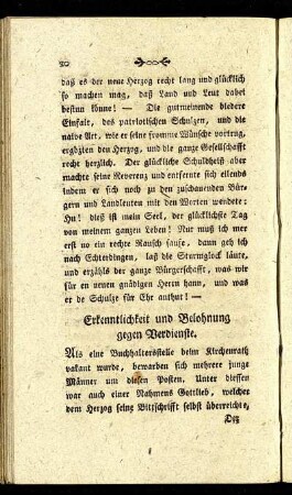 Erkenntlichkeit und Belohnung gegen Verdienste.