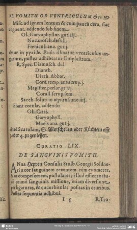 Curatio LIX. [Curatio LXI.] De Sanguinis Vomitu