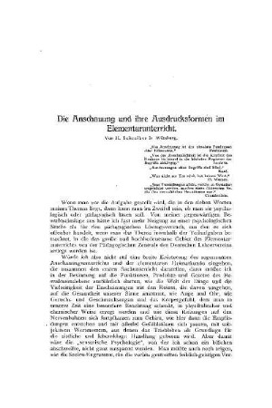 Die Anschauung und ihre Ausdrucksformen im Elementarunterricht