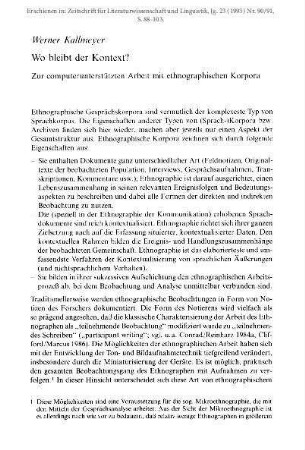 Wo bleibt der Kontext? Zur computerunterstützten Arbeit mit ethnographischen Korpora