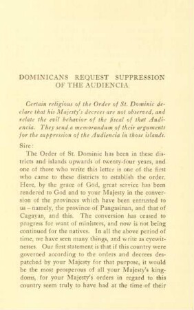 Dominicans request suppression of the Audiencia