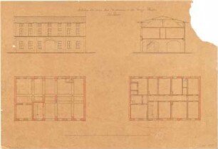Reiffenstuel, Michael; München; Wohnhaus und Hintergebäude Kustermann - Grundrisse, Ansicht, Schnitt