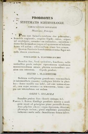 Prodromus Systematis Ichthyologiæ