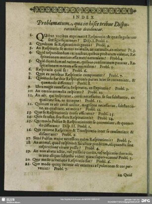 Index Problematum, quae in hisce tribus Disputationibus deciduntur
