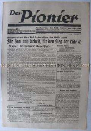 Halbmonatszeitung der RGO "Der Pionier" u.a. zur Reichstagswahl