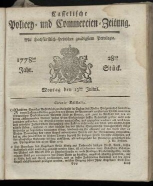 28tes Stueck, Montag den 13ten Julius. 1778