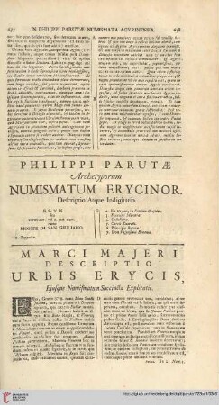 Philippi Parutae Archetyporum numismatum Erycinor