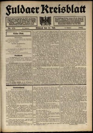 Erste Ausgabe vom Mittwoch, den 31. Juli 1912.
