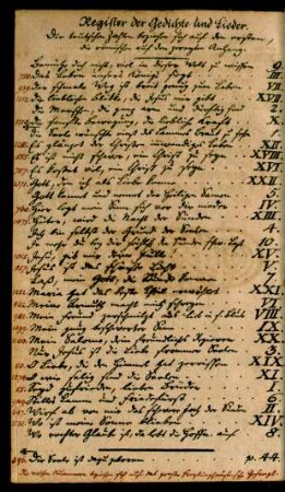 Register der Gedichte und Lieder [handschriftlich]