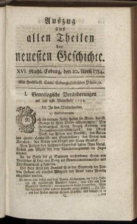 XVI. Nachl. Coburg, den 20. April 1754.