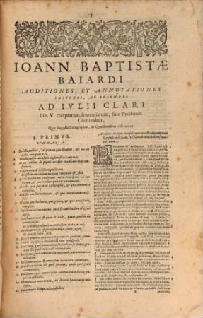 Additiones et Annotationes ... ad Julii Clari receptarum Sententiarum libros V. sive Practicam Criminalem