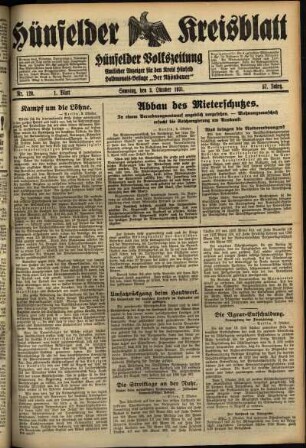 Erste Ausgabe vom Samstag, den 03. Oktober 1931.