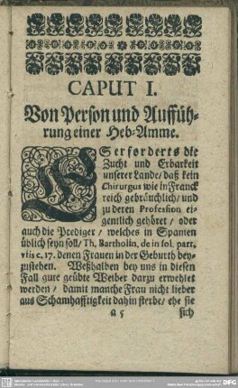 Caput I. Von Person und Aufführung einer Heb-Amme