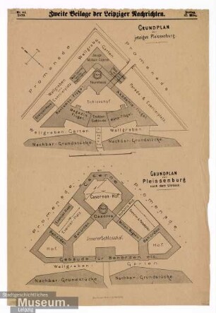 Grundplan der jetzigen Pleissenburg.; Grundplan der Pleissenburg nach dem Umbaue.