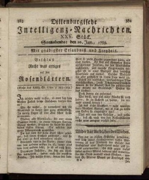 XXV. Stück. Sonnabends: den 20. Jun., 1789.
