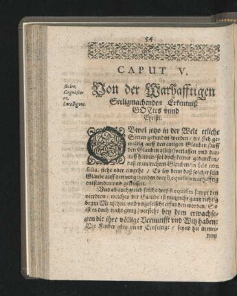 Caput V. Von der Warhafftigen Seeligmachenden Erkentniß Gottes unnd Christi.