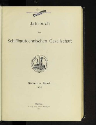 7.1906: Jahrbuch der Schiffbautechnischen Gesellschaft