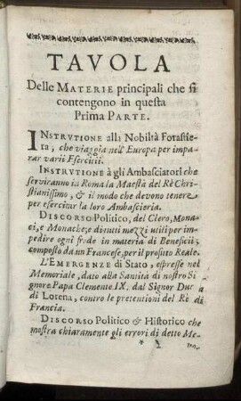 Tavola Delle Materie principali ...