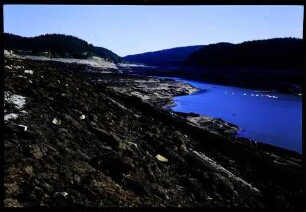 Schluchsee: der leere Schluchsee, Schlammbecken mit Torfablagerungen