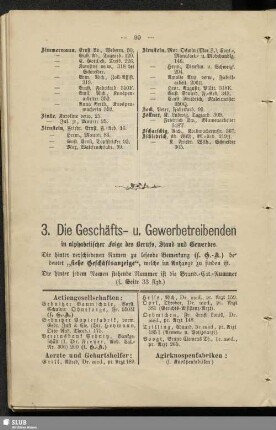 Berufsklassen und Gewerbebetriebe : 3. Die Geschäfts- und Gewerbetreibenden