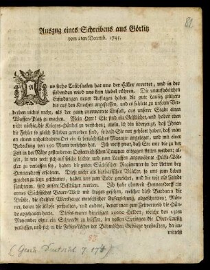 Auszug eines Schreibens aus Görlitz vom 2ten Decemb. 1745.