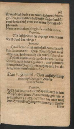 Das V. Capittel/ Von außtheilung und empfahung des Brodts.