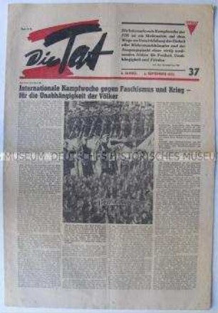 Wochenzeitung der VVN "Die Tat" zur "Internationalen Kampfwoche gegen Faschismus und Krieg"