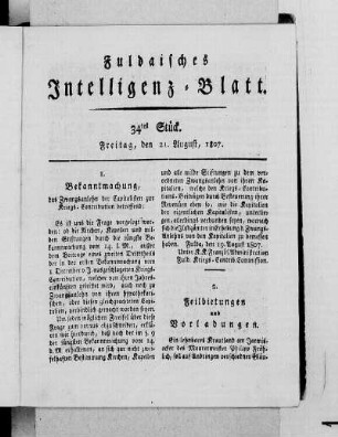 34tes Stück, Ausgabe vom 21. August, 1807