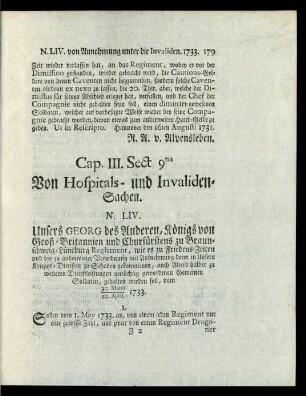 Cap. III. Sect. 9na Von Hospitals- und Invaliden-Sachen