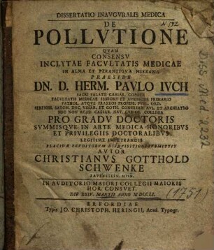 Dissertatio Inavgvralis Medica De Pollvtione