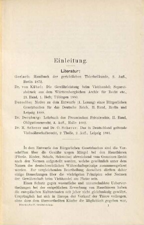 Die Gewährleistung beim Viehhandel und das Währschaftssystem im Entwurfe des Bürgerlichen Gesetzbuches