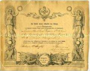 Verleihungsurkunde zum Erinnerungskreuz für 1866