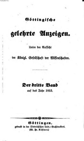 Göttingische gelehrte Anzeigen : unter Aufsicht d. Akademie der Wissenschaften. [115.] 1853, 3