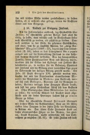 102-104, § 16. Anläufe zur Einigung Italiens