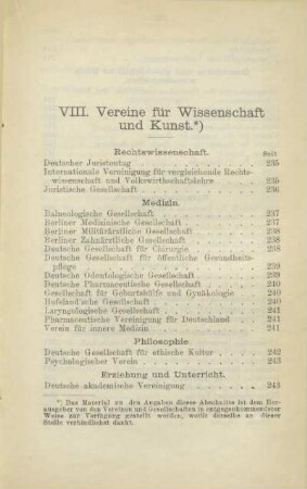 VIII. Vereine für Wissenschaft und Kunst