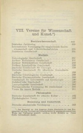 VIII. Vereine für Wissenschaft und Kunst