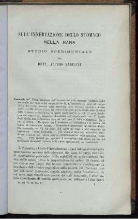 Sull' Innervazione Dello Stomaco Nella Rana Studio Sperimentale