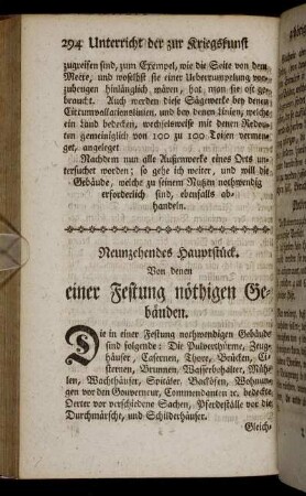 Neunzehendes Hauptstück. Von denen einer Festung nöthigen Gebäuden.