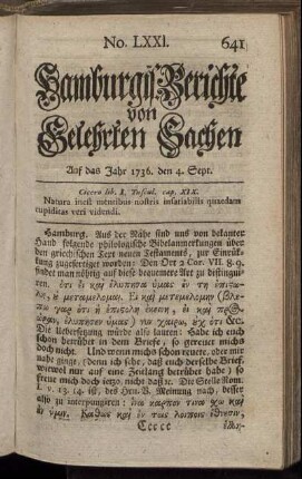 No. LXXI. Auf das Jahr 1736. den 4. Sept. - No. LXXVIII. Auf das Jahr 1736. den 28. Sept.