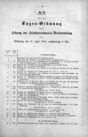 Tages-Ordnung No. 13. (247-291), 27. Juni 1906