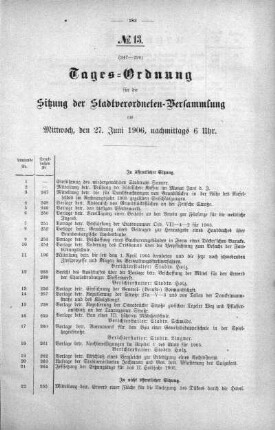 Tages-Ordnung No. 13. (247-291), 27. Juni 1906