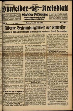 Erste Ausgabe vom Freitag, den 14. Juli 1939.