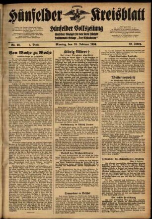 Erste Ausgabe vom Montag, den 19. Februar 1934.