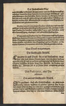Von Brieff waigerungen. Der fünfftzigiste Artickel.