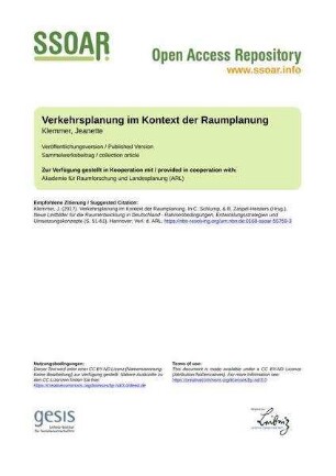 Verkehrsplanung im Kontext der Raumplanung