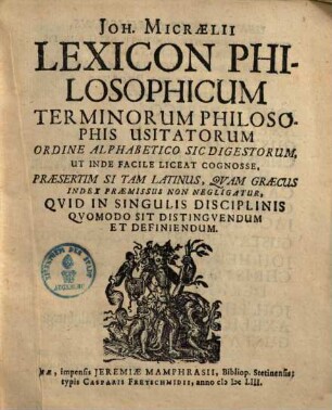 Lexicon philosophicum terminorum philosophis usitatorum ...