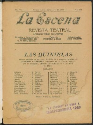 Las quinielas : sainete porteño en un acto, dividido en 2 cuadros