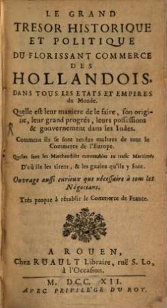 Le grand trésor du ... Commerce des Hollandois
