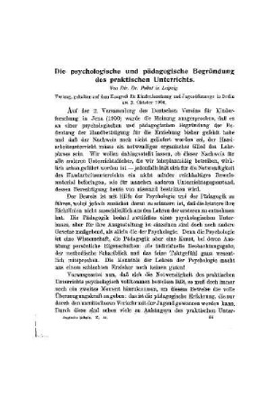 Die psychologische und pädagogische Begründung des praktischen Unterrichts
