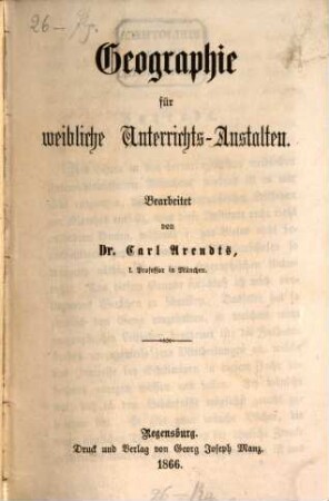 Geographie für weibliche Unterrichts-Anstalten